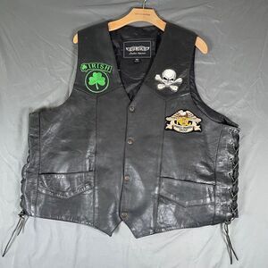 UNIK Harley Davidson Motorcycle Group Leather Vest Size 52 Black Embroidered